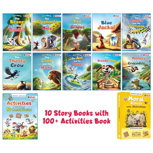 Set of 10 Moral Story Book for Kids with 100+ Activities Book, Short Illustrated Stories with 3D Animated Images, Story Book for Kids 3-5 Years (Paperback)