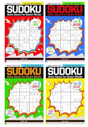 Sudoku - Brain Games For Smart Minds Box Set of 4 Books : Brain Booster Puzzles for Kids, 480 + Fun Games. Combo of Easy, Hard, Killer, Complex Levels.