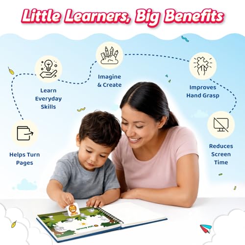 Pick & Stick Velcro Learning Activity Book For Kids | Busy Book Level 1 For 2+ Years Old Toddlers | Montessori DIYs, Skill Builder, Numbers, Alphabets, Body Parts, Colors, Travel Vehicles, Kids Gifts (Spiral-bound)
