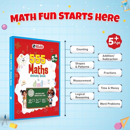 555 Maths Activity Book for Kids Ages 5-10 Years, Fun Math Puzzles, Shapes, Numbers, Brain Games & Practice Sheets, Educational Learning Workbook (Paperback)