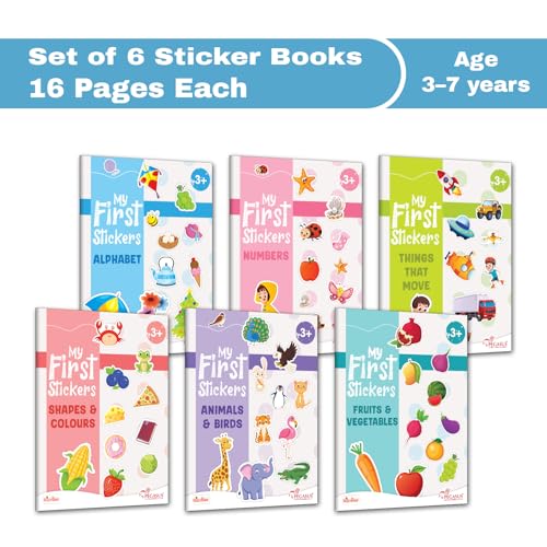 Pegasus My First Stickers Activity Book Set for Kids Age 3+ | 6 Early Learning Themes – Alphabet, Numbers, Animals & Birds, Colours & Shapes, Things That Move, Fruits & Vegetables (Product Bundle)