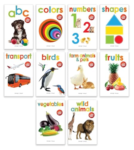 Early Learning Library – Box Set of 10 Books: Big Board Books Series with Large Font for Kids | Includes ABC, Numbers, Shapes, Colours, Birds, Wild Animals, Farm Animals & Pets, Fruits, Vegetables, Tr (Board book)
