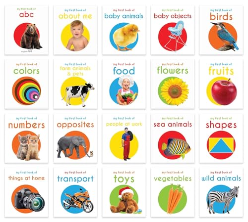 My First Learning Library: Boxset of 20 Board Books for Kids | Includes ABC, Numbers, Shapes, Colors, Wild & Baby Animals, Fruits, Vegetables, Transport, Toys, Opposites, Flowers, Sea Animals, People  (Board book)