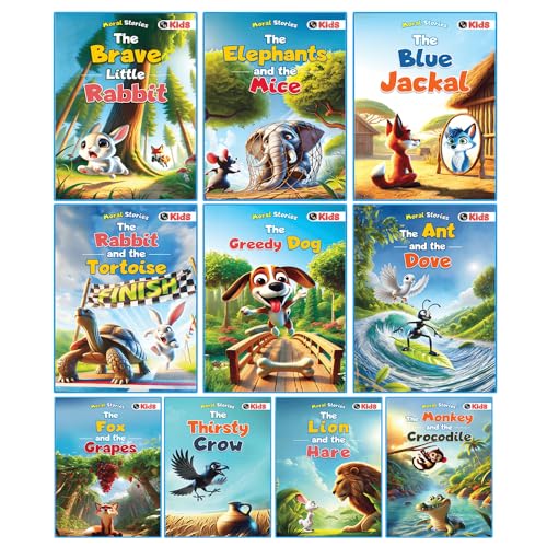Set of 10 Moral Story Books for Kids, Short Illustrated Bedtime Stories with 3D Animated Images, Read-Aloud Story Books for 3-6 Years (Paperback)