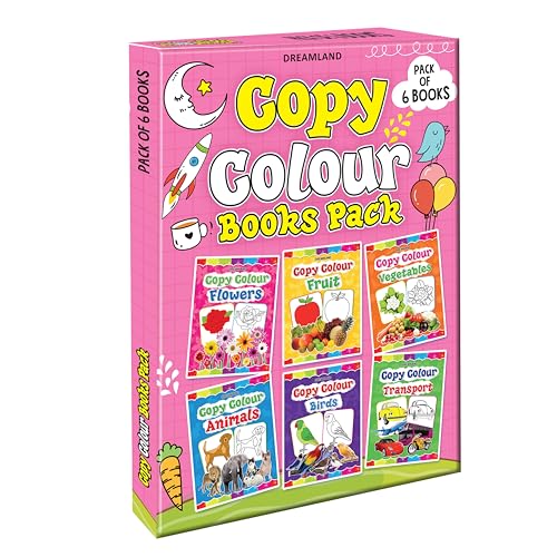 Set of 6 Copy Colour Books for Kids Age 3–5 Years | Animals, Birds, Flowers, Fruits, Transport, Vegetables | Fun Preschool Activity to Learn Colours & Object Names | Large Images & Thick Paper | Early (Paperback)