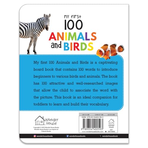 My First 100 Animals and Birds: Board Book for Kids | Part of My 100 Library Series | Learn Names of Wild Animals, Farm Animals, Pets & Birds with Bright Pictures | Early Learning Book for Babies, Tod (Board book)