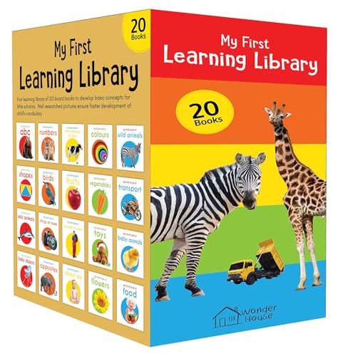 My First Learning Library: Boxset of 20 Board Books for Kids | Includes ABC, Numbers, Shapes, Colors, Wild & Baby Animals, Fruits, Vegetables, Transport, Toys, Opposites, Flowers, Sea Animals, People  (Board book)