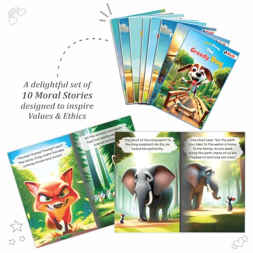 Set of 10 Moral Story Book for Kids with 100+ Activities Book, Short Illustrated Stories with 3D Animated Images, Story Book for Kids 3-5 Years (Paperback)