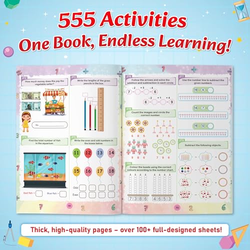 555 Maths Activity Book for Kids Ages 5-10 Years, Fun Math Puzzles, Shapes, Numbers, Brain Games & Practice Sheets, Educational Learning Workbook (Paperback)