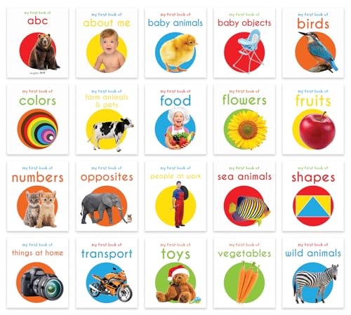 My First Learning Library: Boxset of 20 Board Books for Kids | Includes ABC, Numbers, Shapes, Colors, Wild & Baby Animals, Fruits, Vegetables, Transport, Toys, Opposites, Flowers, Sea Animals, People  (Board book)