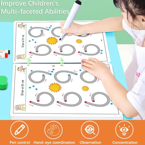 SHNMN 64 Pages Magical Tracing Workbook Set, Hand Writing Pen Control Training Book For Learning To Write The Alphabets & Numbers, Preschool Educational Reusable Learning Book For Kids (1) (Workbook)