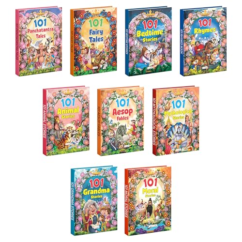 101 Panchatantra, Fairy, Bedtime, Rhymes, Animal, Aesop, Mythological, Grandma and 101 Moral Stories (Ages 3-12) (Hardbound) : Kids story book, Children learning story book | Combo of 9 story books (Hardcover)