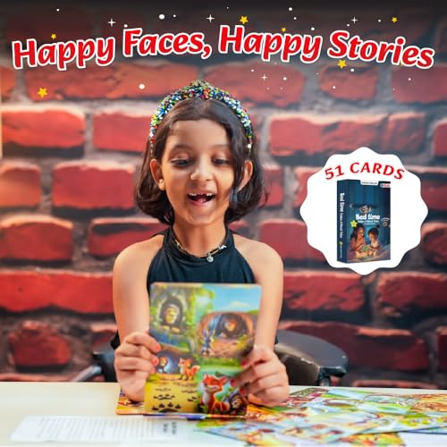 Bedtime Fables and Moral Tales Flashcards for Kids, 51 Colourful & Short Stories Flashcards for 3-6 Years Old, Montessori Educational Toy (Cards)