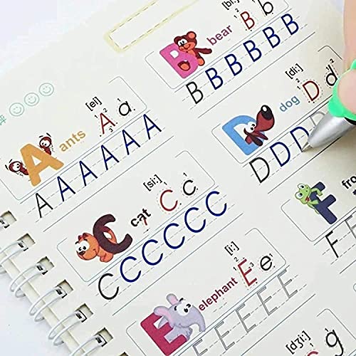 SHNMN Sank Magic Practice Copybook, (4 BOOK +1 PEN + 10 REFILL) Number Tracing Book for Preschoolers with Pen, Magic calligraphy books for kids Reusable Writing Tool (Spiral-bound)