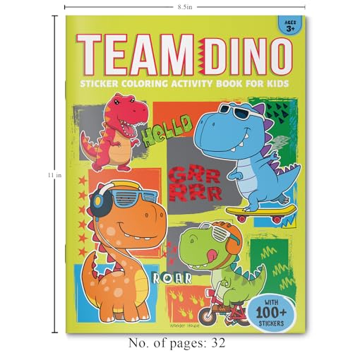 Team Dino Sticker Coloring Book For Kids (Paperback)