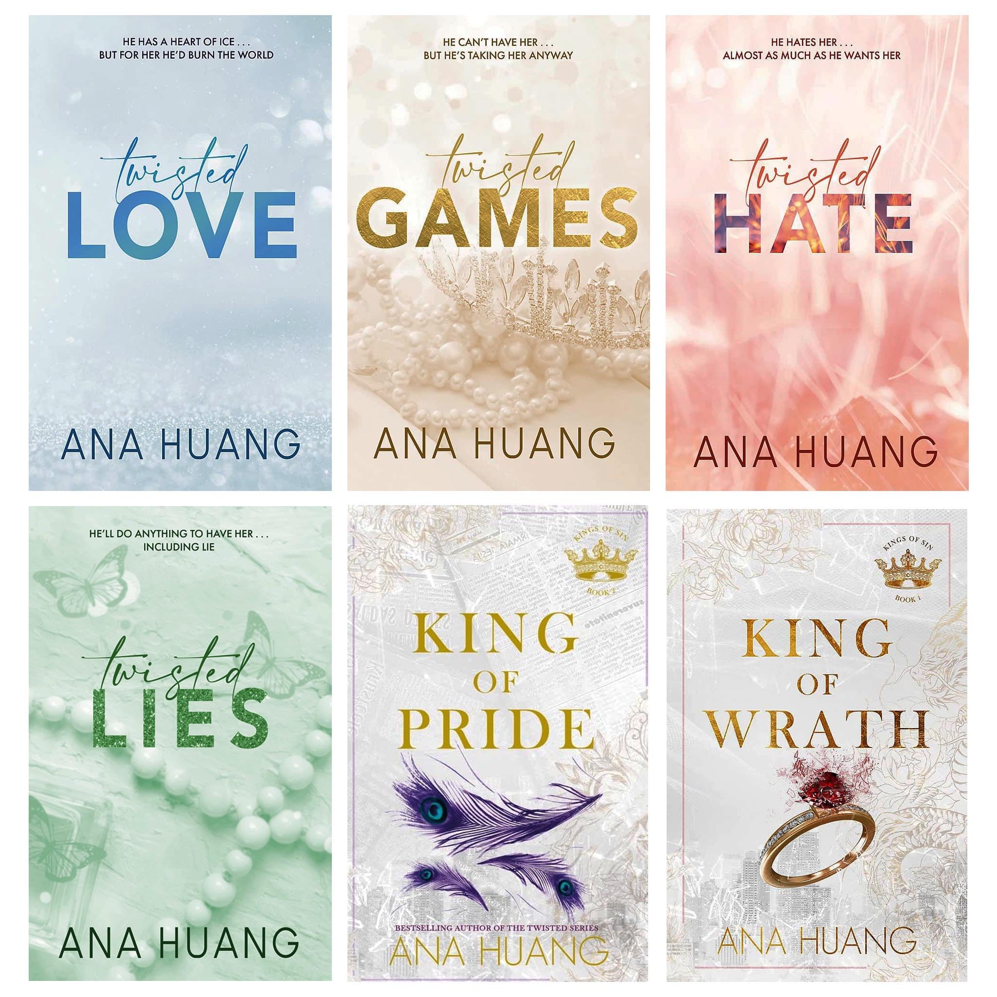 Ana Huang Twisted and Kings of Sin Series 6 Books Collection Set (Twisted Love, Twisted Games, Twisted Hate, Twisted Lies, King of Wrath & King of Pride) Paperback