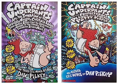 CAPTAIN UNDERPANTS #03: THE INVASION OF THE INCREDIBLY NAUGHTY CAFETERIA LADIES FROM OUTER SPACE & Captain Underpants and the Preposterous Plight of the Purple Potty People: 8 (Product Bundle)