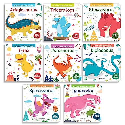 My First Dinosaur Board Books – Boxed Set of 8: T. rex, Triceratops, Stegosaurus, Spinosaurus, Diplodocus, Ankylosaurus, Parasaurolophus & Iguanodon | Brightly Illustrated Dino Books with Fun Facts & Easy Text | Sturdy Board Books for Toddlers & Pres