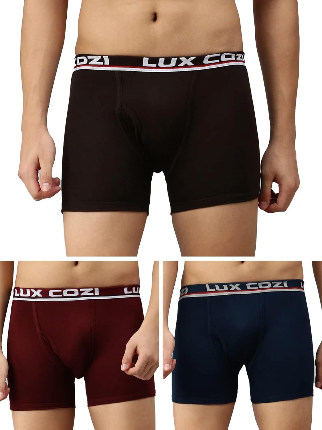 Lux Cozi Bigshot Longs Solid Underwear for Men Combo, Breathable 100% Cotton Underwear for Man Pack of 3 (Colors May Vary) (XS)