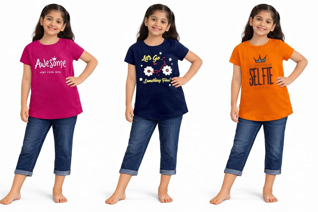 NammaBaby Baby Girl Pure Cotton Hoseiry Regular Fit T-Shirt Top Tshirt - Pack of 3 (₹492.00 with 75 percent savings)