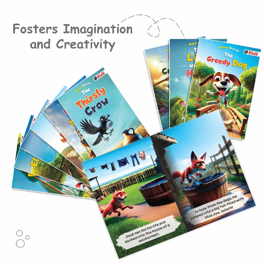 Set of 10 Moral Story Books for Kids, Short Illustrated Bedtime Stories with 3D Animated Images, Read-Aloud Story Books for 3-6 Years (Paperback)