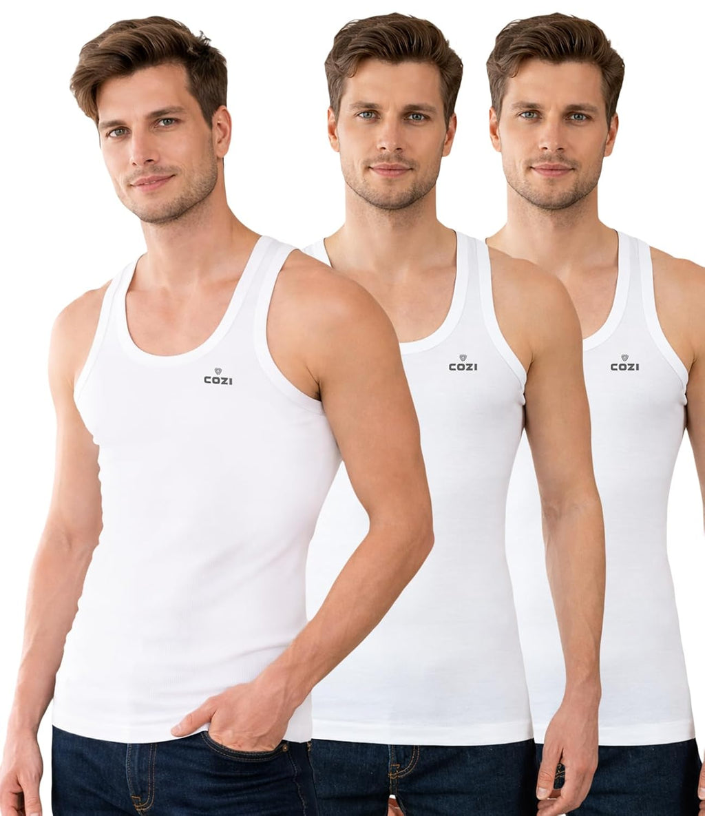Lux Cozi Men's Solid White Vest | Vest for Men | Pack of 3 (M)