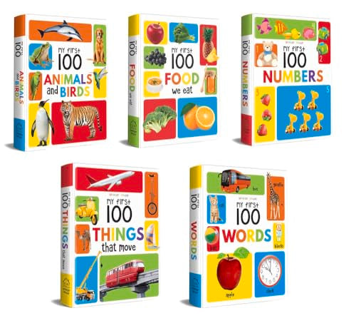 My First 100 Library: Boxset of 5 Early Learning Board Books for Kids | Learn First 100 Words, Numbers, Animals & Birds, Food We Eat, and Things That Move | Perfect for Babies, Toddlers, Preschool & H (Board book)