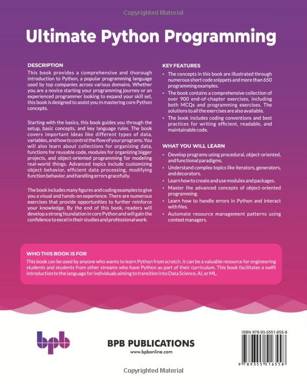 Ultimate Python Programming: Learn Python with 650+ programs, 900+ practice questions, and 5 projects (Paperback)