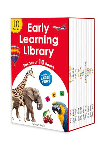 Early Learning Library – Box Set of 10 Books: Big Board Books Series with Large Font for Kids | Includes ABC, Numbers, Shapes, Colours, Birds, Wild Animals, Farm Animals & Pets, Fruits, Vegetables, Tr (Board book)