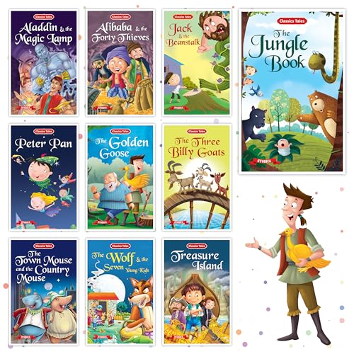 Set of 10 Classics Tales Story Books for Kids|English Short Stories for 3+ | Aladdin, Alibaba, Jungle Book & Others (Product Bundle)