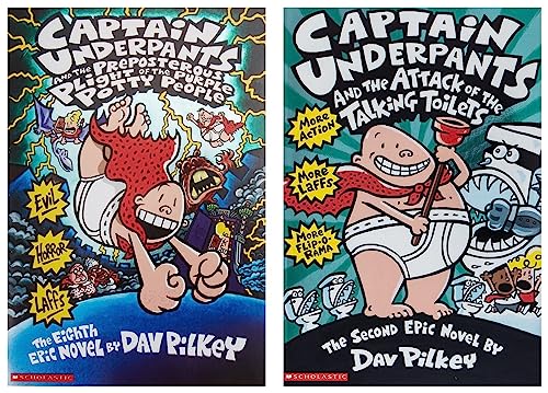 Captain Underpants and the Preposterous Plight of the Purple Potty People: 8 & Captain Underpants and the Attack of the Talking Toilets: 2 Captain Underpants and Dav Pilkey (Product Bundle)