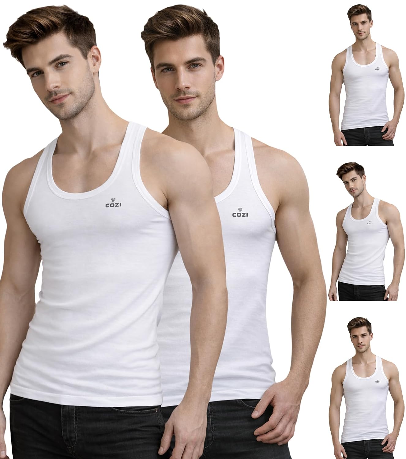 Lux Cozi Cotton Men's Pack of 5 Solid Vest (2XL)