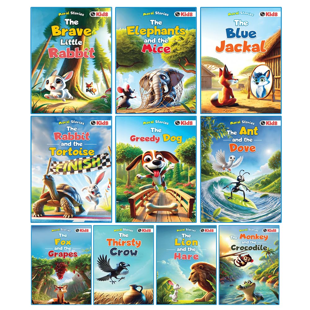 Set of 10 Moral Story Books for Kids, Short Illustrated Bedtime Stories with 3D Animated Images, Read-Aloud Story Books for 3-6 Years (Paperback)
