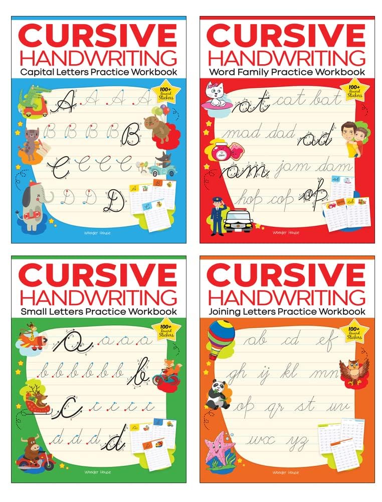 Cursive Handwriting Practice Workbooks (Set of 4): Small Letters, Capital Letters, Joining Letters & Word Families | Level 1 | Ages 5–8 | Build Writing Skills with Fun Exercises (Paperback)