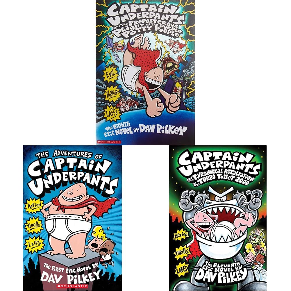 Captain Underpants Series: The Preposterous Plight of the Purple & The Adventures of Captain Underpants & The Tyrannical Retaliation of the Turbo Toilet 2000 (Product Bundle)