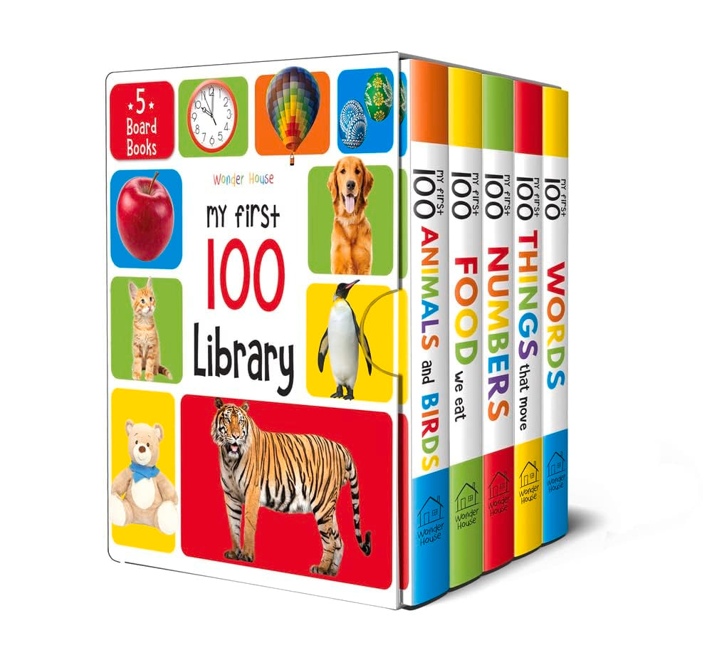 My First 100 Library: Boxset of 5 Early Learning Board Books for Kids | Learn First 100 Words, Numbers, Animals & Birds, Food We Eat, and Things That Move | Perfect for Babies, Toddlers, Preschool & H (Board book)