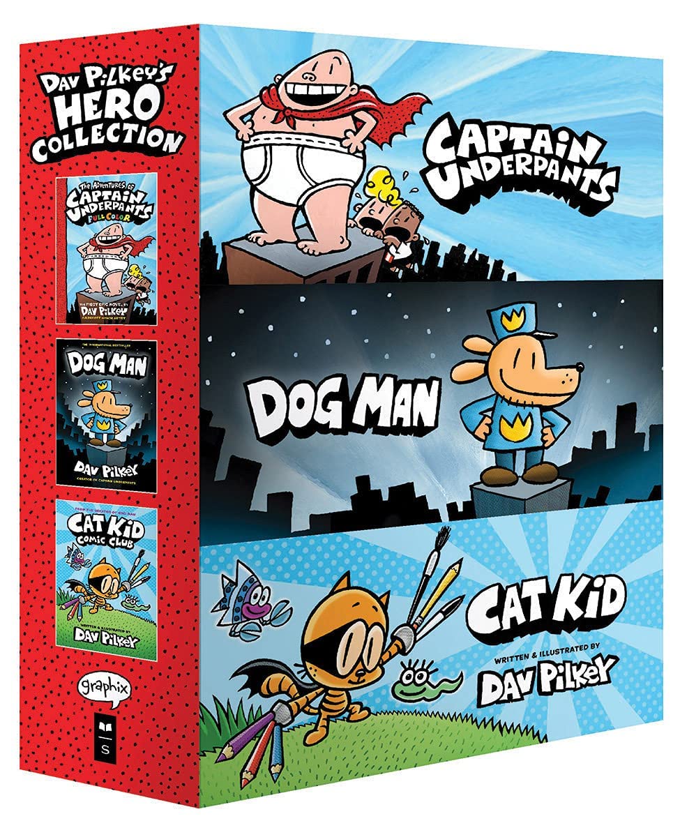Dav Pilkey's Hero Collection: 3-Book Boxed Set (Captain Underpants #1, Dog Man #1, Cat Kid Comic Club #1) (Product Bundle)