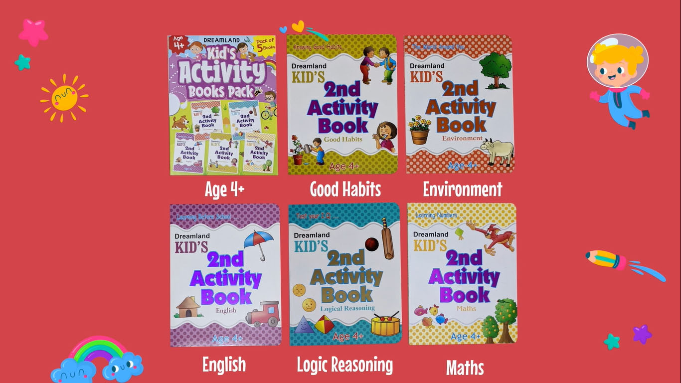 Kid’s 2nd Activity Book Set – 5 Educational Titles for Age 4+ | English, Maths, Environment, Good Habits & Logic Reasoning | Fun Illustrated Activities to Build Early Skills, Knowledge & Creativity (Paperback)