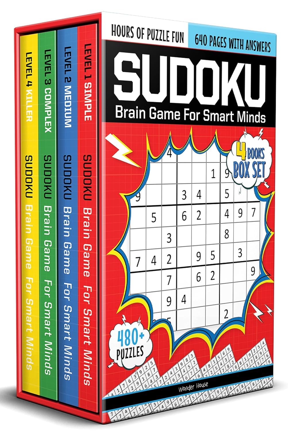 Sudoku - Brain Games For Smart Minds Box Set of 4 Books : Brain Booster Puzzles for Kids, 480 + Fun Games. Combo of Easy, Hard, Killer, Complex Levels. (Paperback)