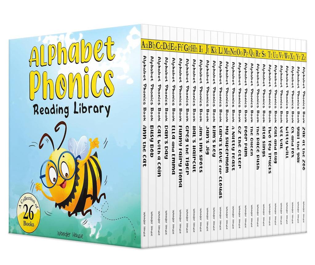 Alphabet Phonics – Reading Library for Children (Boxset of 26 Books): A–Z Phonics Readers with Sight Words, Rhymes & Fun Stories | Early Reading Box Set for Kids Learning to Read | Ages 3–6 Years (Board book)