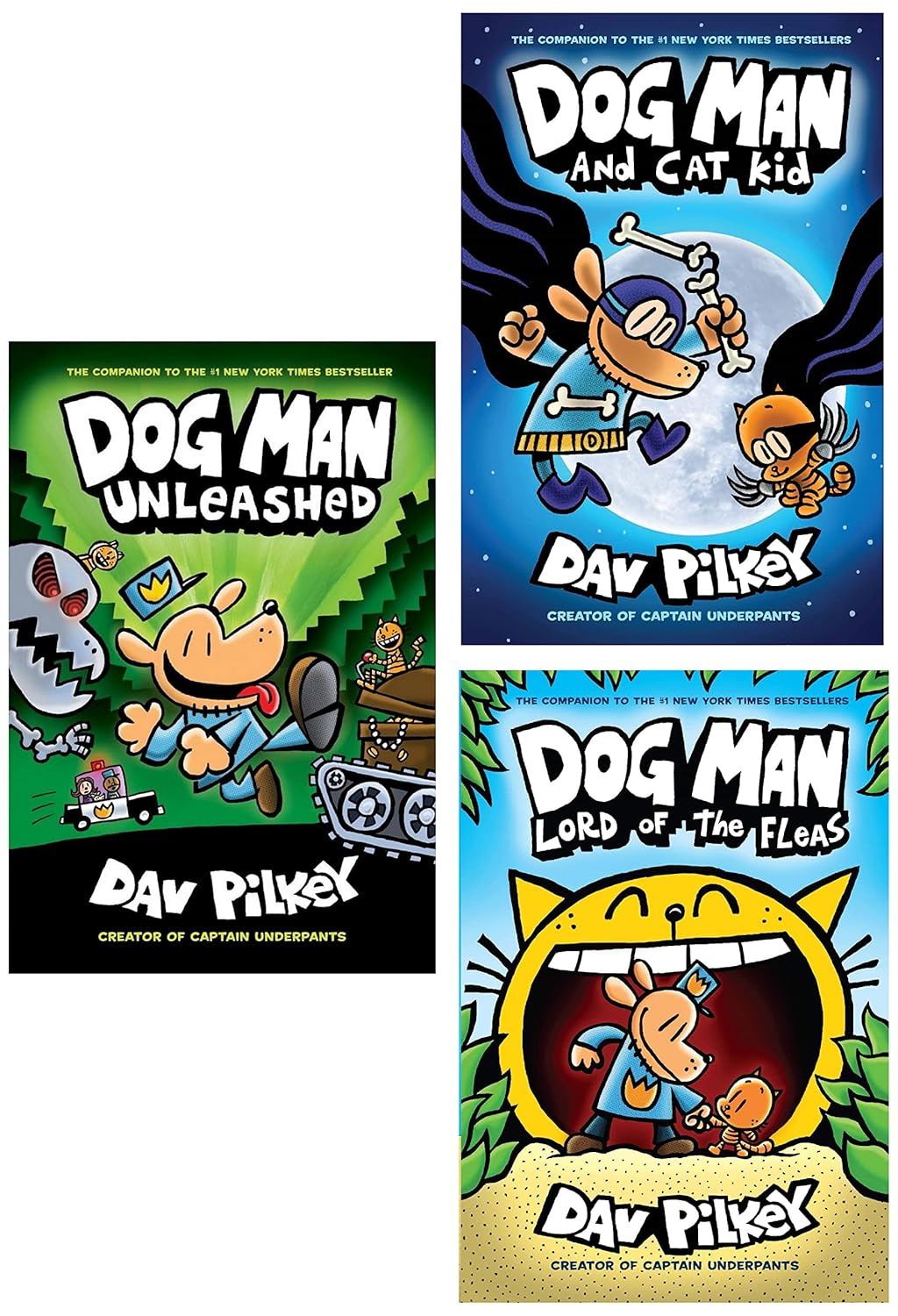 Dog Man Unleashed (Dog Man #2) & Dog Man #5: Lord of the Fleas & Dog Man #4: Dog Man and Cat Kid (Product Bundle)