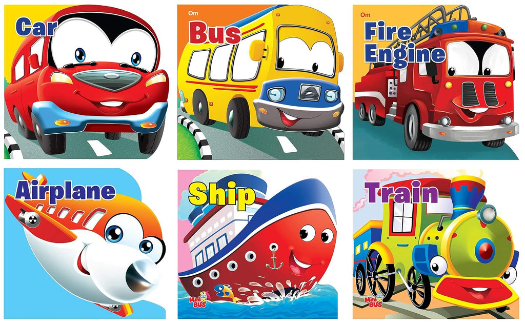Board Books : Transport (Set of 6 Books) (CAR, BUS, FIRE ENGINE, AIRPLANE, SHIP, TRAIN) (Cutout Board Books) (Product Bundle)