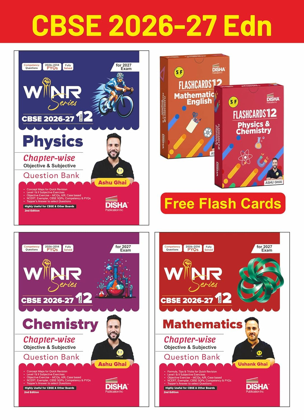 Combo (3 Books) WINR Series CBSE 2026-27 Class 12 Physics, Chemistry & Mathematics Chapter-wise Objective & Subjective Question Bank with FREE Flash Cards 2nd Edn | For 2027 Exam | Fully Solved (Paperback)
