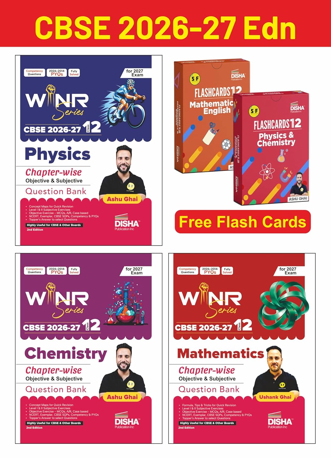 Combo (3 Books) WINR Series CBSE 2026-27 Class 12 Physics, Chemistry & Mathematics Chapter-wise Objective & Subjective Question Bank with FREE Flash Cards 2nd Edn | For 2027 Exam | Fully Solved (Paperback)