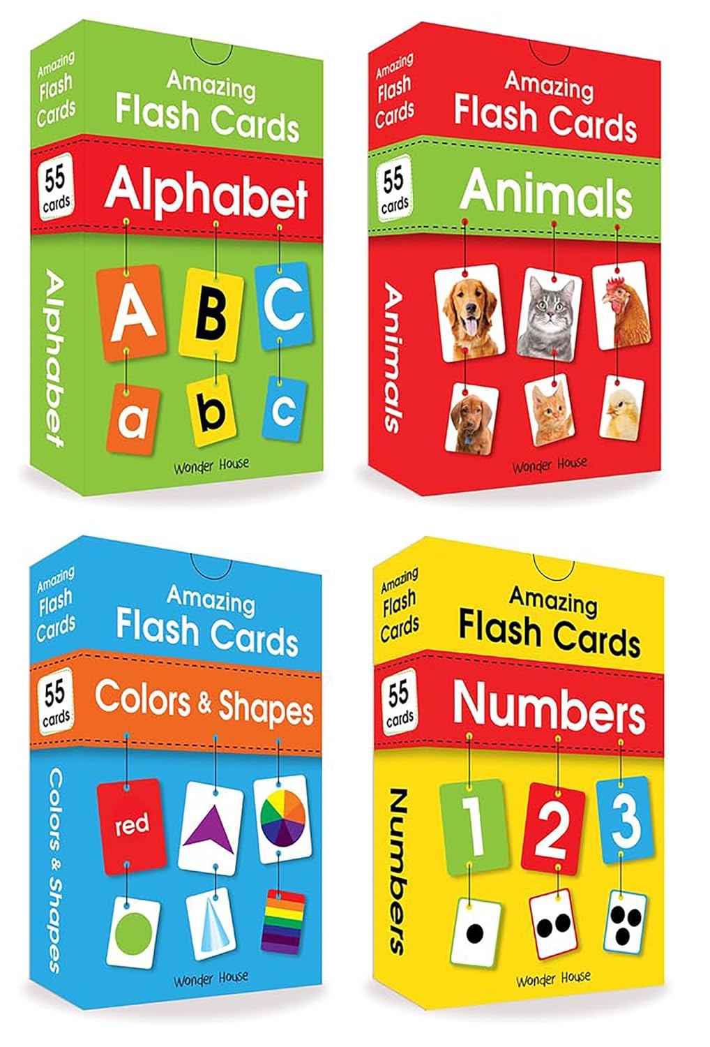Amazing Flash Cards Set Of 4 Boxes: Early Development OF Preschool Toddler (220 Cards, Alphabet, Number, Animals, Colors And Shapes) (Hardcover)