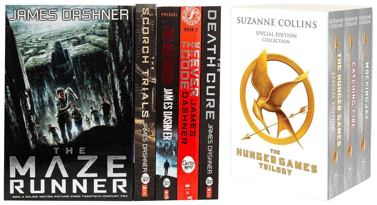 Maze Runner Box Set of 5 Books [Paperback] Dashner, James & The Hunger Games 10th Anniversary Edition Boxed Set (3 Books) Suzanne Collins (Product Bundle)