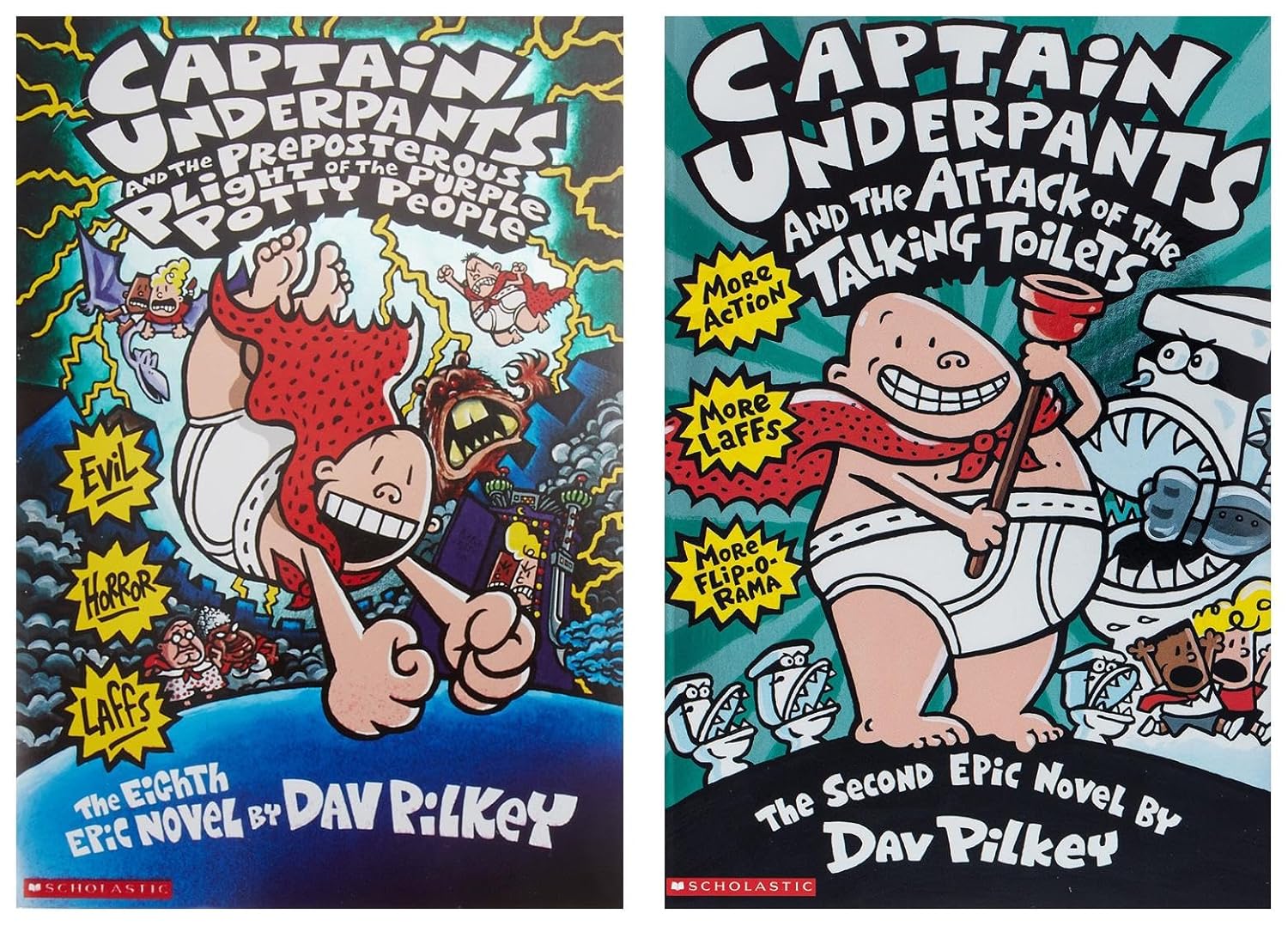 Captain Underpants and the Preposterous Plight of the Purple Potty People: 8 & Captain Underpants and the Attack of the Talking Toilets: 2 Captain Underpants and Dav Pilkey (Product Bundle)