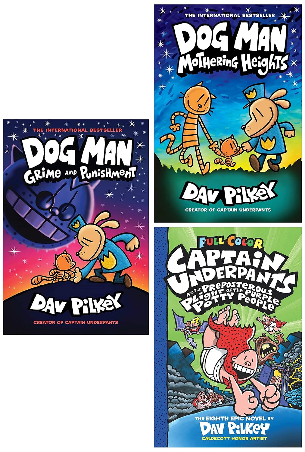 Dog Man #10: Mothering Heights & DOG MAN #09: GRIME AND PUNISHMENT & CAPTAIN UNDERPANTS AND THE PREPOSTEROUS PLIGHT OF THE PURPLE POTTY PEOPLE (Colour Edition #8) (Product Bundle)