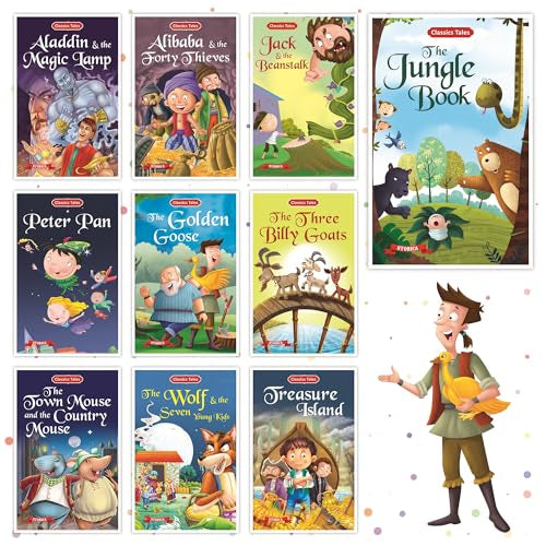 Set of 30 Classic Tales, Favourite & Fairy Tales Story Books | English Short Stories Books for 3+ | Cindrella, Rapunzel, Aladdin, Alibaba, Jungle Book, Snow White, Alice in Wonderland & Others (Product Bundle)