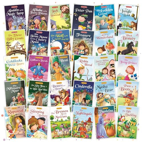 Set of 30 Classic Tales, Favourite & Fairy Tales Story Books | English Short Stories Books for 3+ | Cindrella, Rapunzel, Aladdin, Alibaba, Jungle Book, Snow White, Alice in Wonderland & Others (Product Bundle)